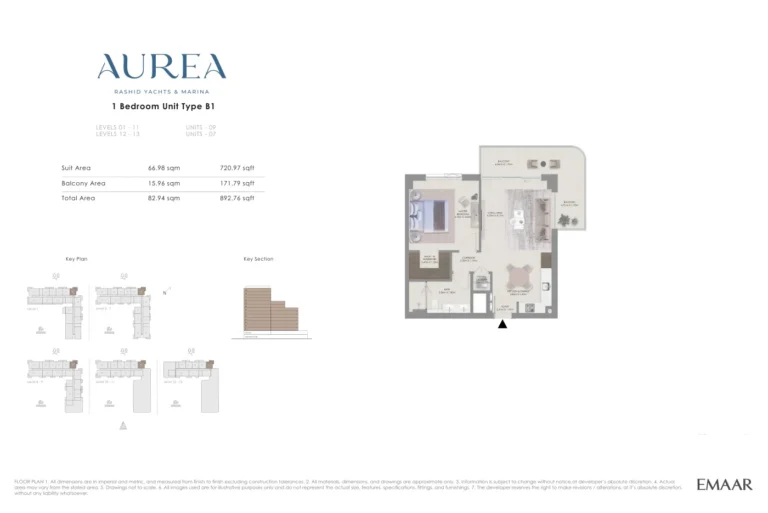 Aurea floor plan 1-спальн. · 892 sqft