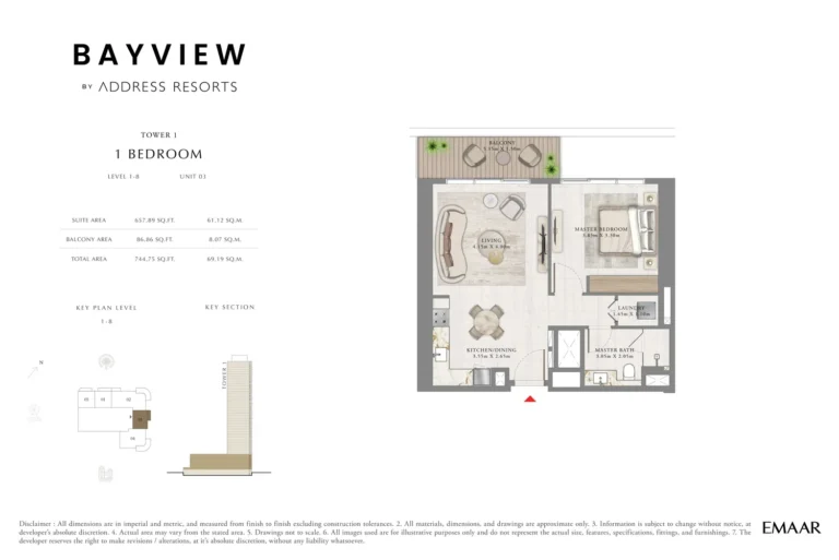 Bayview by Address Resorts floor plan 1 BR · 744 sqft