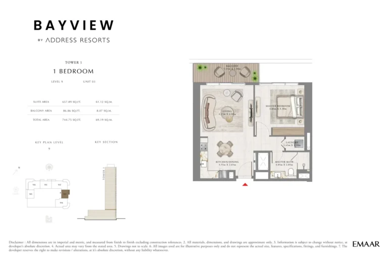 Bayview by Address Resorts floor plan 1 BR · 744 sqft