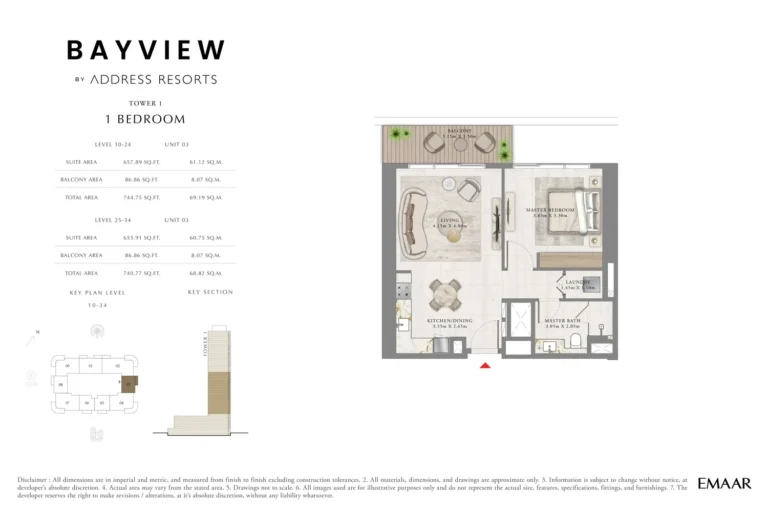 Bayview by Address Resorts floor plan 1 BR · 744 sqft
