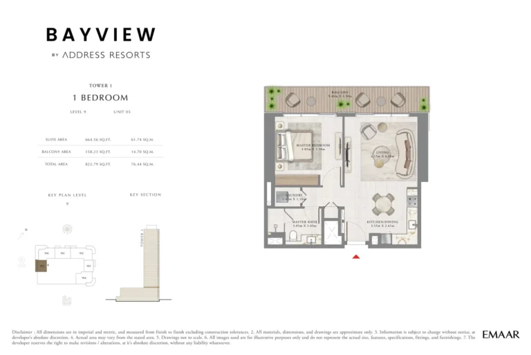Bayview by Address Resorts floor plan 1 BR · 822 sqft