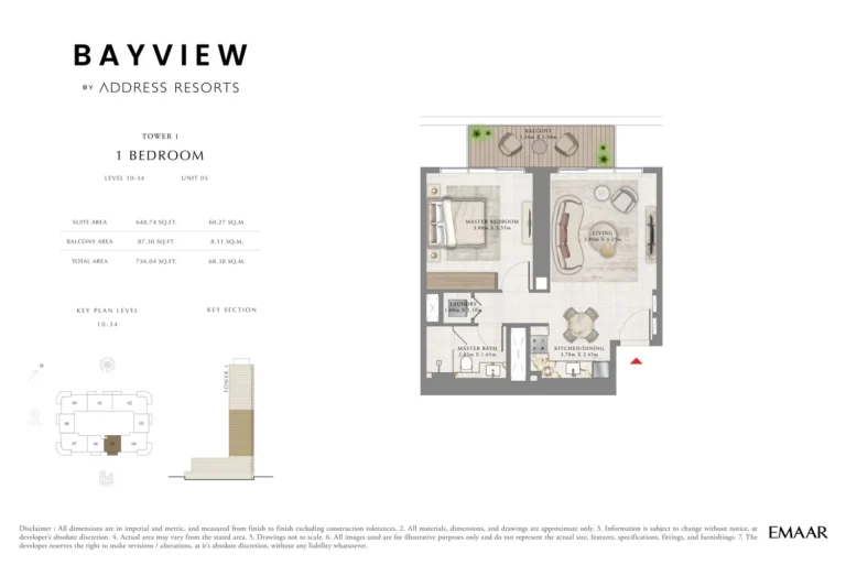 Bayview by Address Resorts floor plan 1 BR · 736 sqft