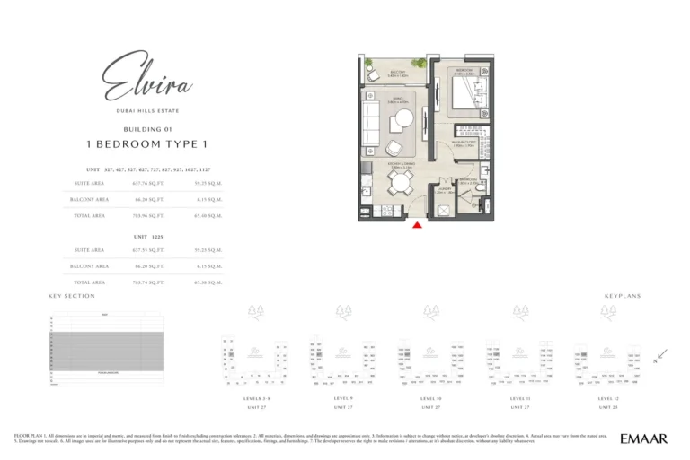 Elvira floor plan 1-спальн. · 703 sqft