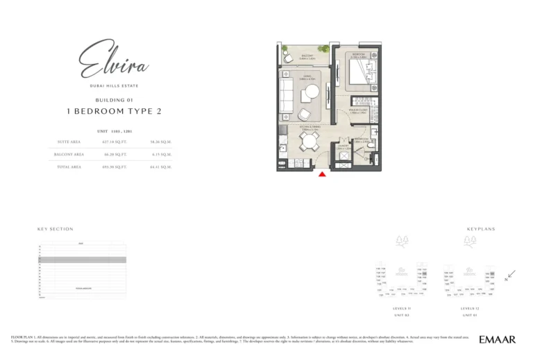 Elvira floor plan 1-спальн. · 693 sqft