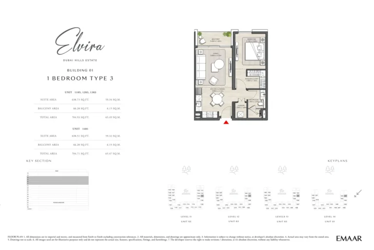 Elvira floor plan 1-спальн. · 704 sqft