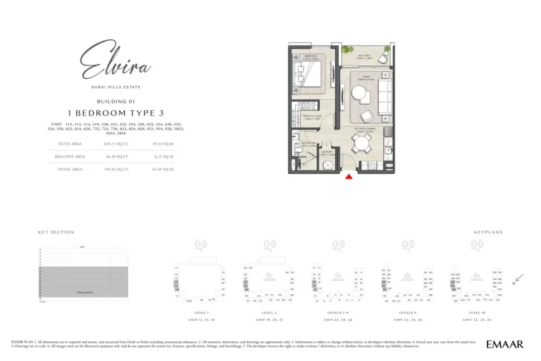 Elvira floor plan 1-спальн. · 704 sqft