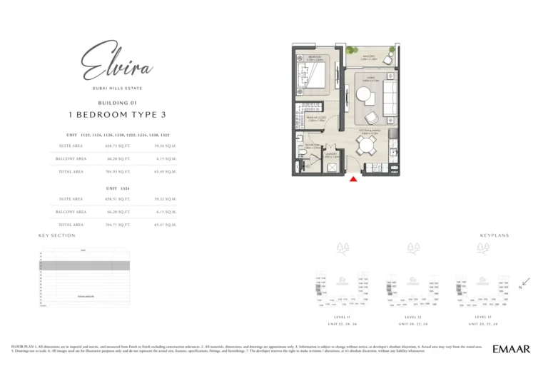 Elvira floor plan 1-спальн. · 704 sqft