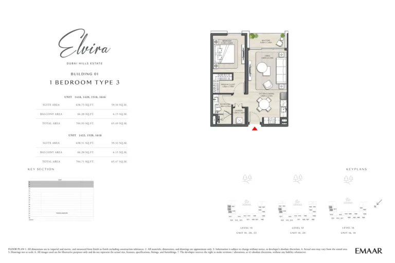 Elvira floor plan 1-спальн. · 704 sqft