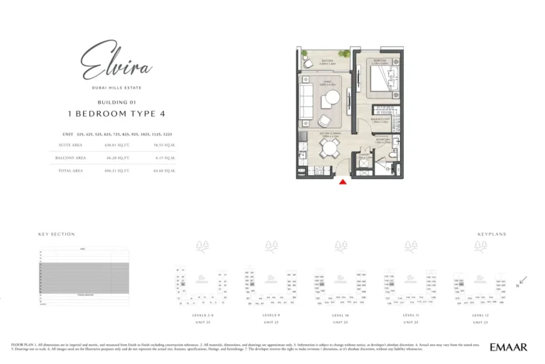 Elvira floor plan 1-спальн. · 696 sqft