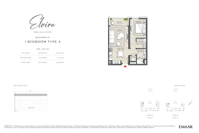 Elvira floor plan 1-спальн. · 695 sqft