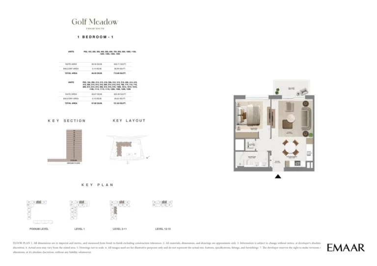 Golf Meadow floor plan 1-спальн. · 715 sqft
