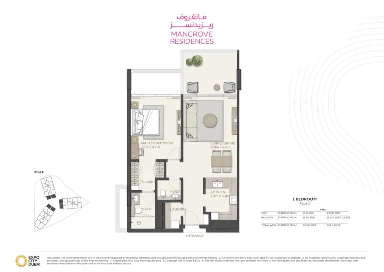 MANGROVE floor plan 1-спальн. · 969 кв. фут