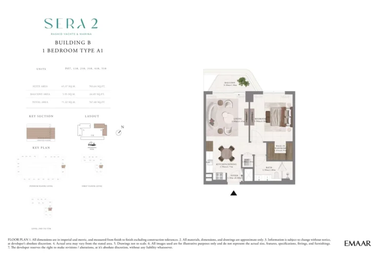Sera 2 floor plan 1 BR · 767 sqft