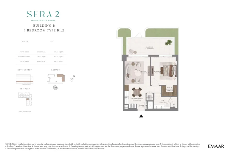 Sera 2 floor plan 1 BR · 900 sqft