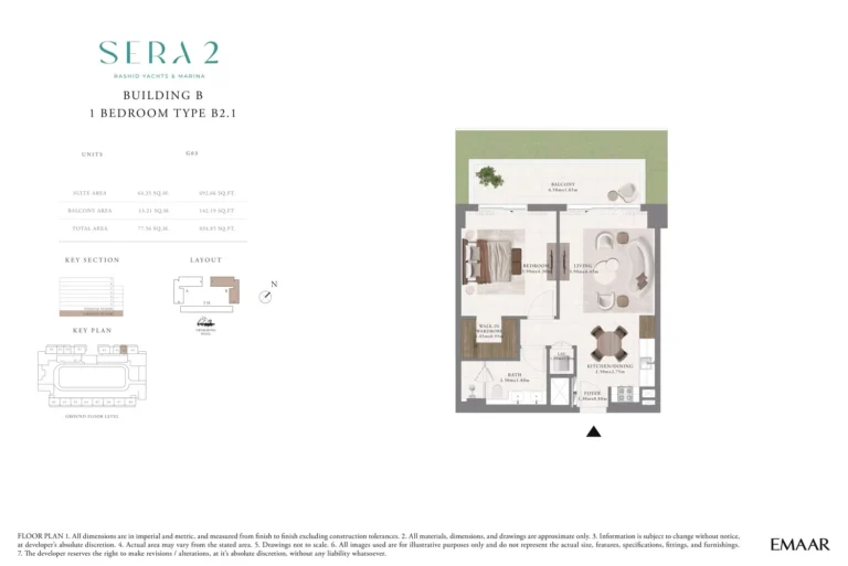 Sera 2 floor plan 1 BR · 834 sqft