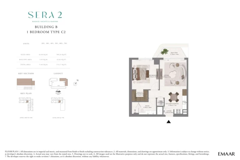 Sera 2 floor plan 1 BR · 773 sqft