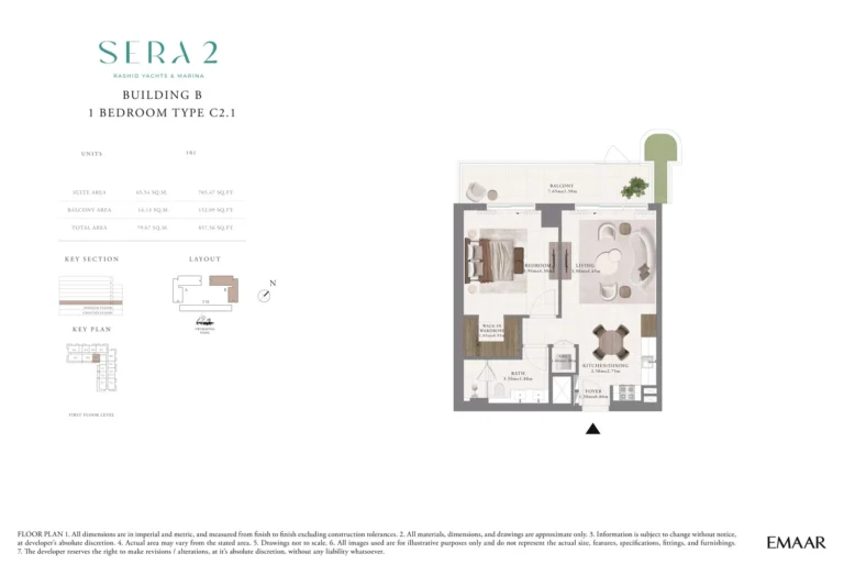Sera 2 floor plan 1 BR · 857 sqft