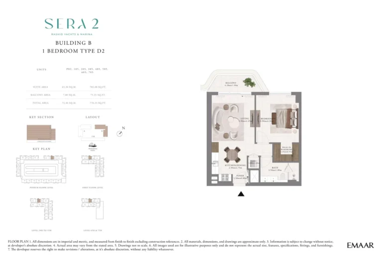 Sera 2 floor plan 1 BR · 778 sqft