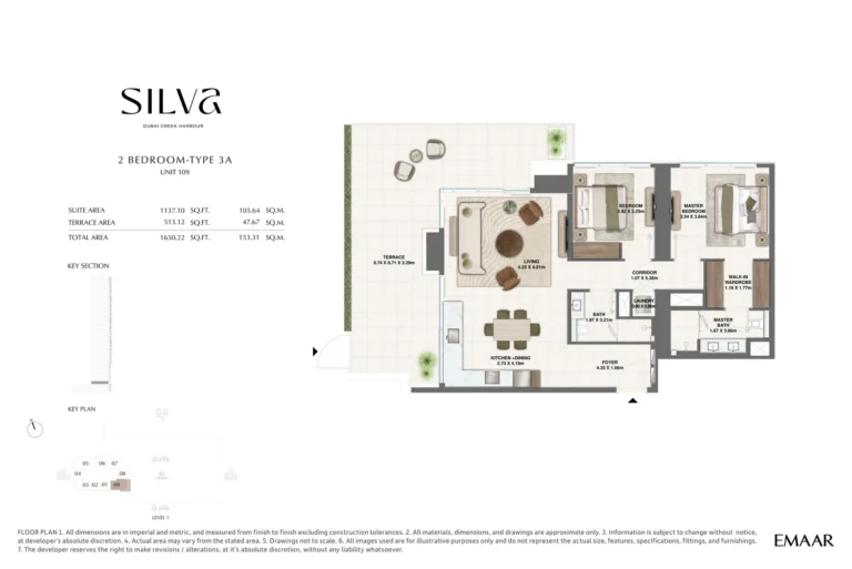 Silva — Dubai Creek Harbour floor plan 2-спальн. · 1650 кв. фут