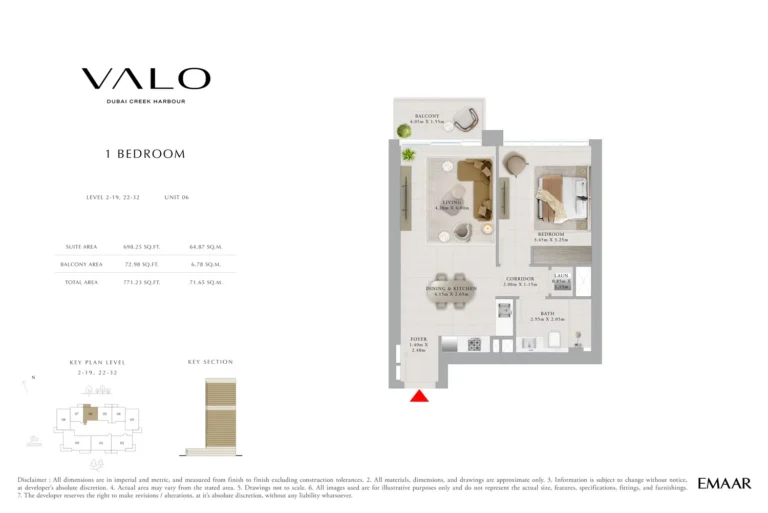 Valo floor plan 1-спальн. · 771 кв. фут