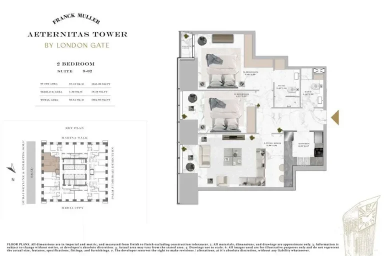 Aeternitas Tower floor plan 2-спальн. · 1072 sqft