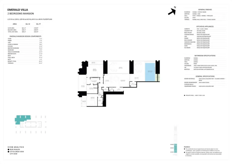 Burj Binghatti Jacob & Co. Residences floor plan 2 BR · 3323 sqft
