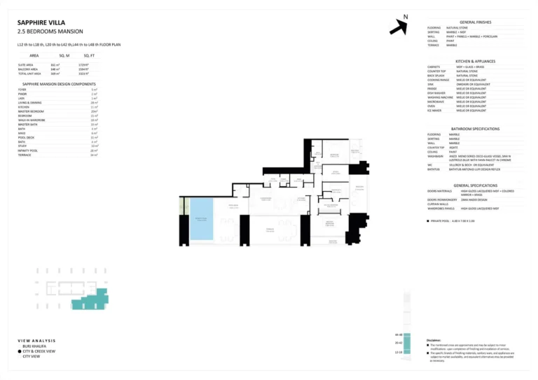 Burj Binghatti Jacob & Co. Residences floor plan 2 BR · 3323 sqft
