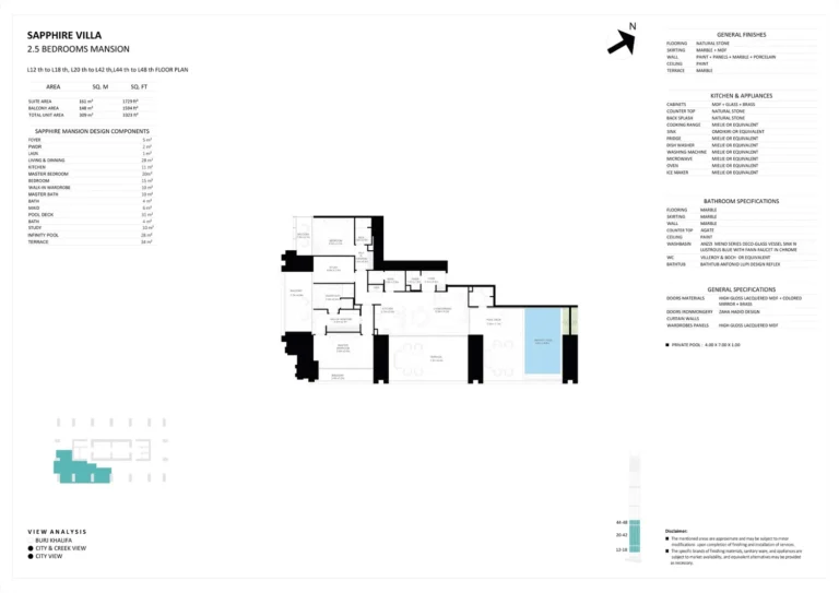 Burj Binghatti Jacob & Co. Residences floor plan 2 BR · 3323 sqft
