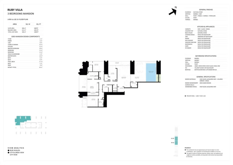 Burj Binghatti Jacob & Co. Residences floor plan 3 BR · 3288 sqft