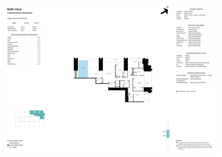 Burj Binghatti Jacob & Co. Residences floor plan 3 BR · 3288 sqft