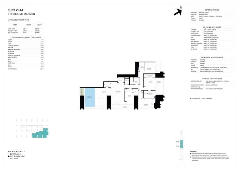 Burj Binghatti Jacob & Co. Residences floor plan 3 BR · 3288 sqft