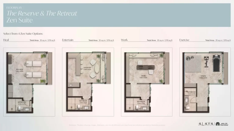 Alaya floor plan Studio · 378 sqft