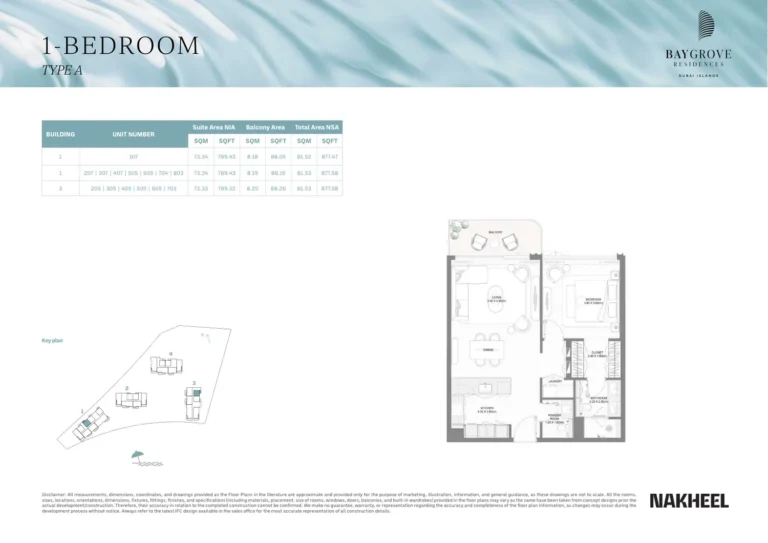 Bay Residences Dubai Islands floor plan 1 BR · 877 sqft