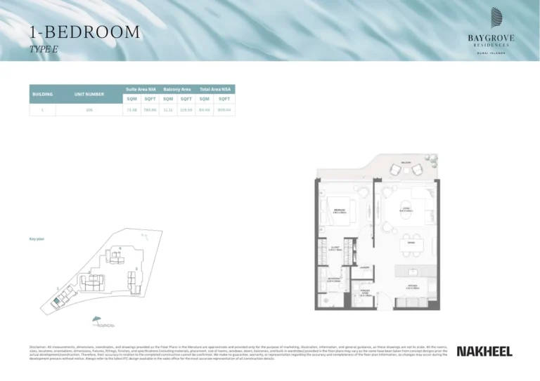 Bay Residences Dubai Islands floor plan 1 BR · 909 sqft