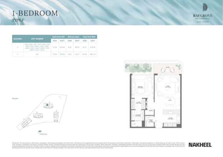 Bay Residences Dubai Islands floor plan 1 BR · 879 sqft