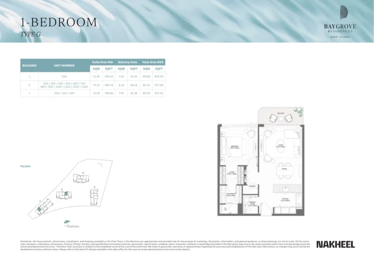 Bay Residences Dubai Islands floor plan 1 BR · 870 sqft