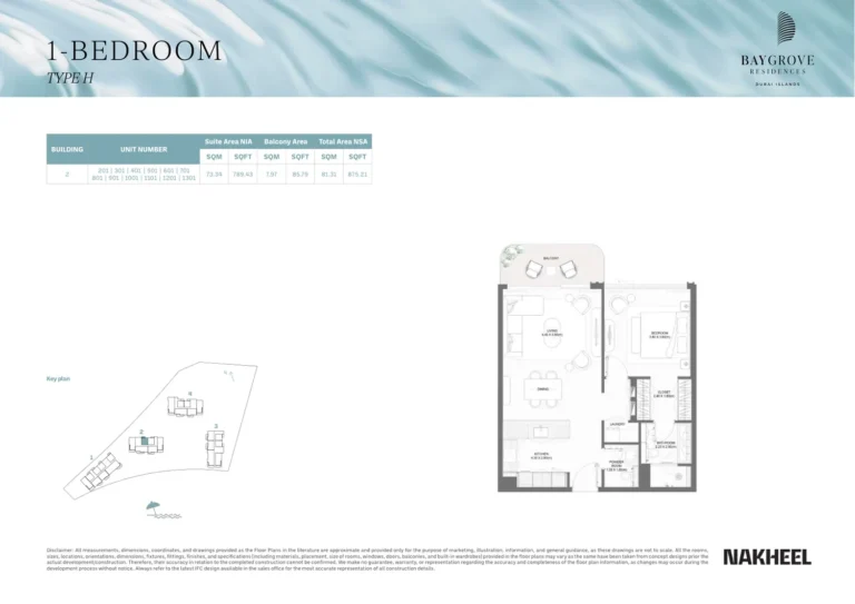 Bay Residences Dubai Islands floor plan 1 BR · 875 sqft