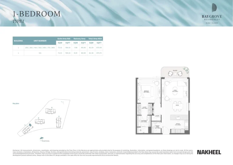Bay Residences Dubai Islands floor plan 1 BR · 875 sqft