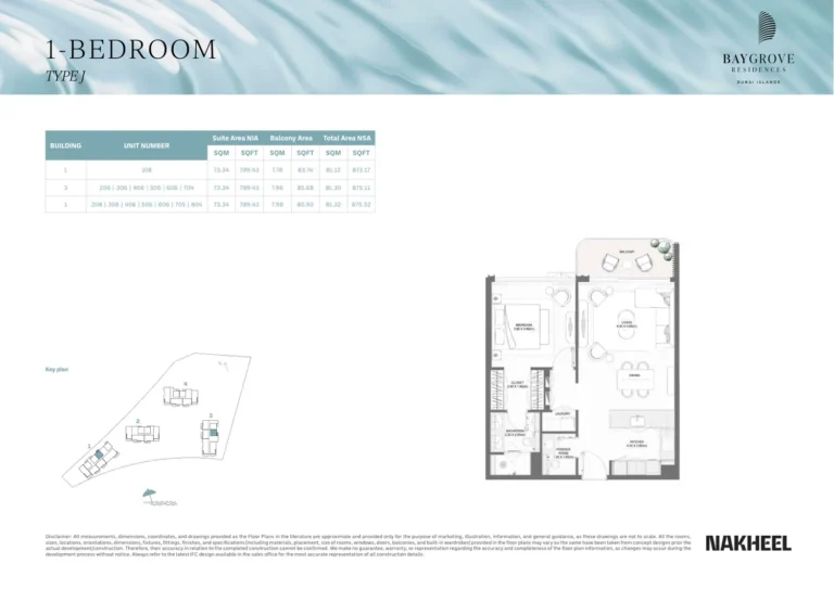 Bay Residences Dubai Islands floor plan 1 BR · 873 sqft