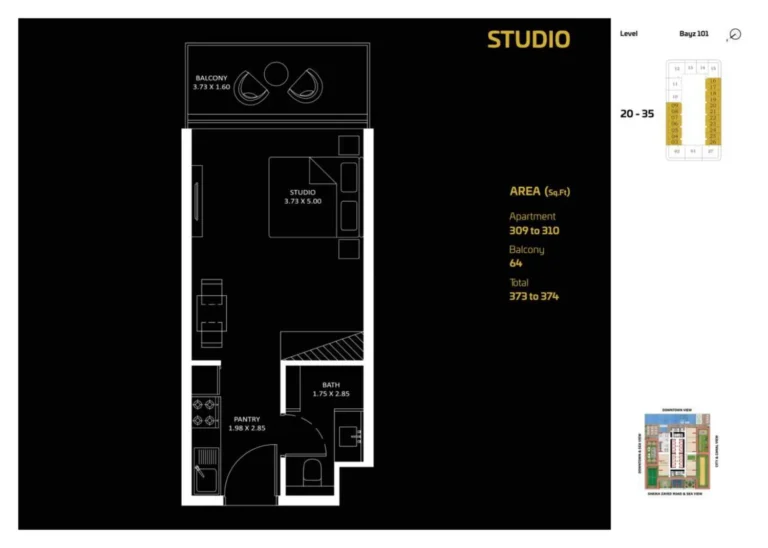 Bayz 101 By Danube floor plan Студия · 373 sqft