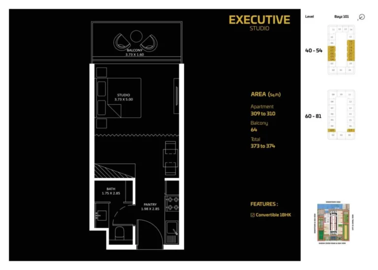 Bayz 101 By Danube floor plan Студия · 373 sqft