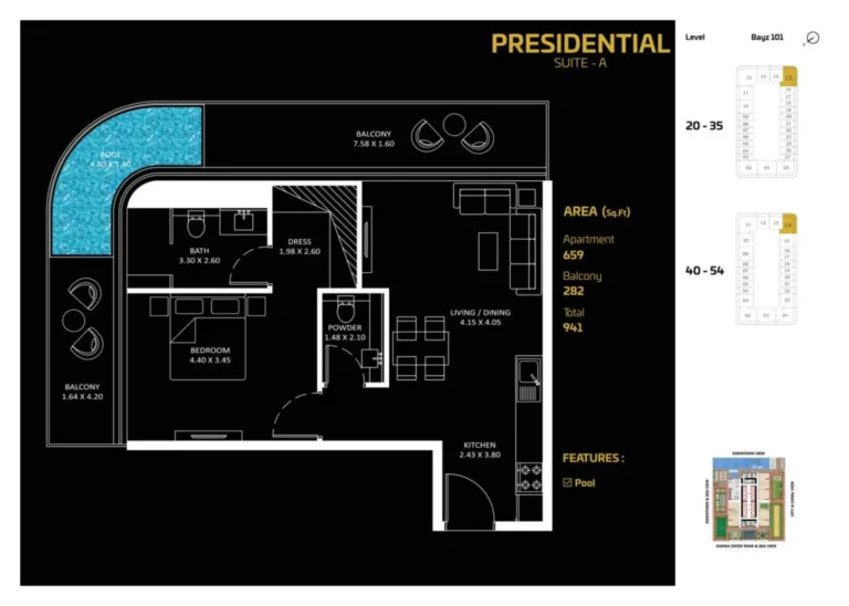 Bayz 101 By Danube floor plan 1-спальн. · 941 sqft