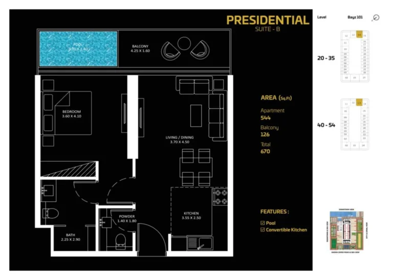 Bayz 101 By Danube floor plan 1-спальн. · 670 sqft