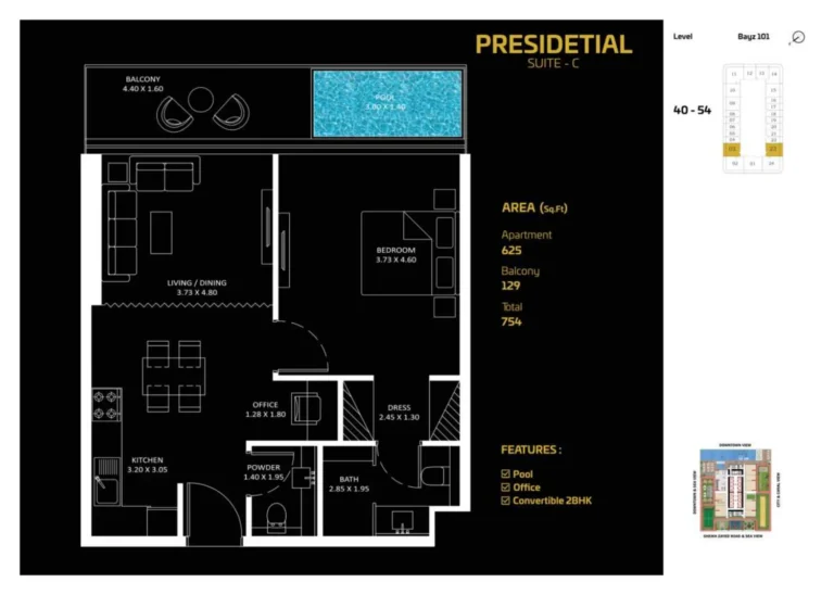 Bayz 101 By Danube floor plan 1-спальн. · 754 sqft