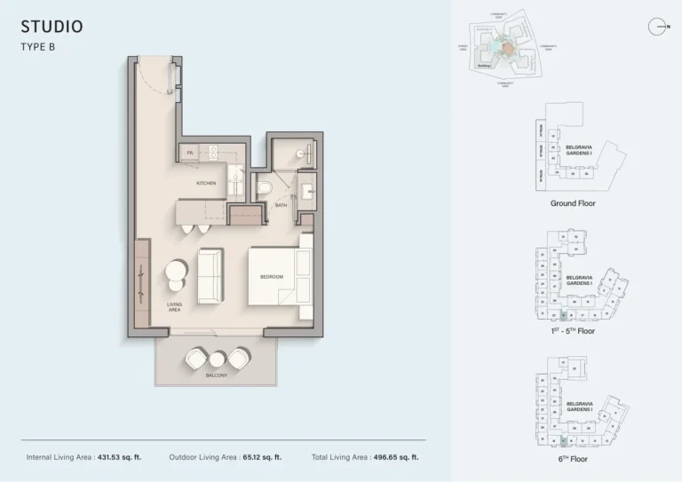 Belgravia Gardens floor plan Студия · 496 sqft