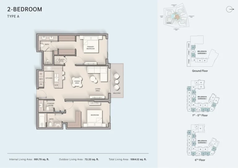Belgravia Gardens floor plan 2-спальн. · 1064 sqft