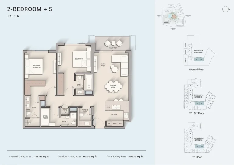 Belgravia Gardens floor plan 2-спальн. · 1198 sqft
