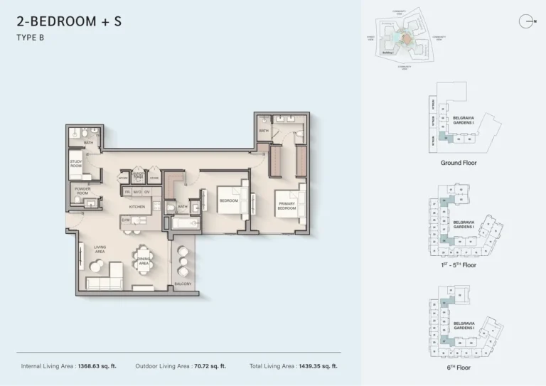 Belgravia Gardens floor plan 2-спальн. · 1439 sqft