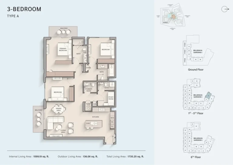 Belgravia Gardens floor plan 3-спальн. · 1735 sqft