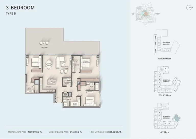 Belgravia Gardens floor plan 3-спальн. · 2585 sqft